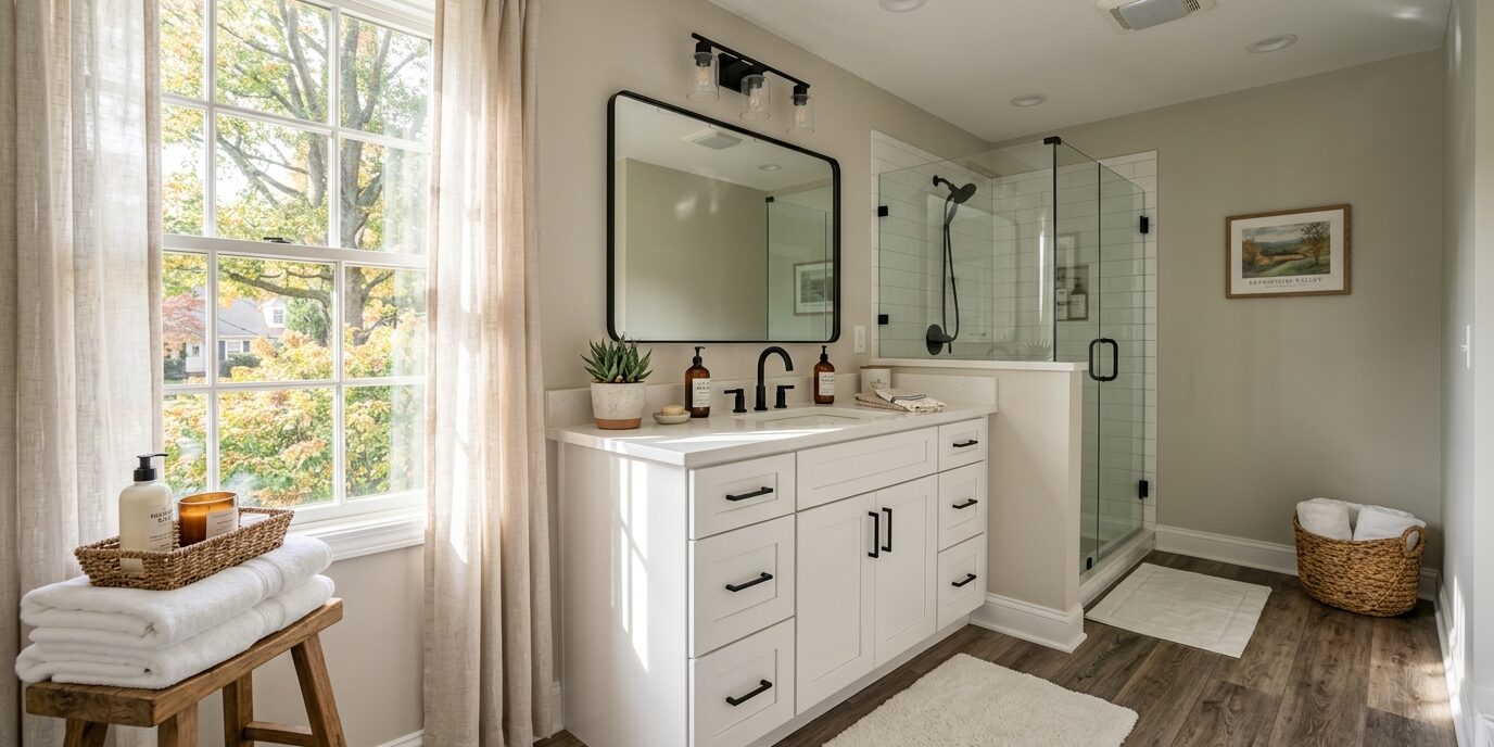 Chester County PA bathroom floor comparison — tile vs luxury vinyl plank flooring options for a bathroom renovation