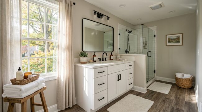 Chester County PA bathroom floor comparison — tile vs luxury vinyl plank flooring options for a bathroom renovation