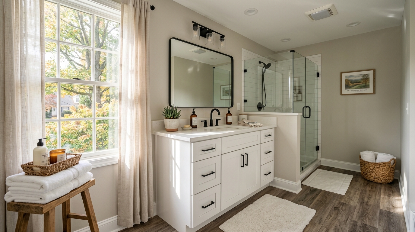 Chester County PA bathroom floor comparison — tile vs luxury vinyl plank flooring options for a bathroom renovation