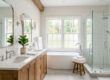 Luxury bathroom remodel in Chester County PA colonial home with freestanding tub and frameless glass shower