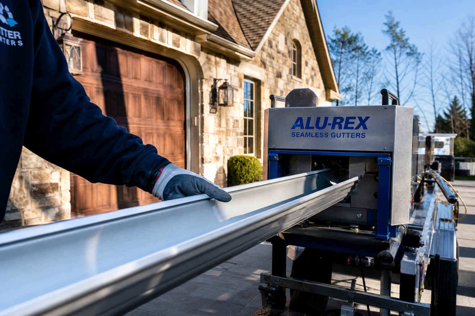Seamless gutter machine fabricating gutters on-site at a Chester County home