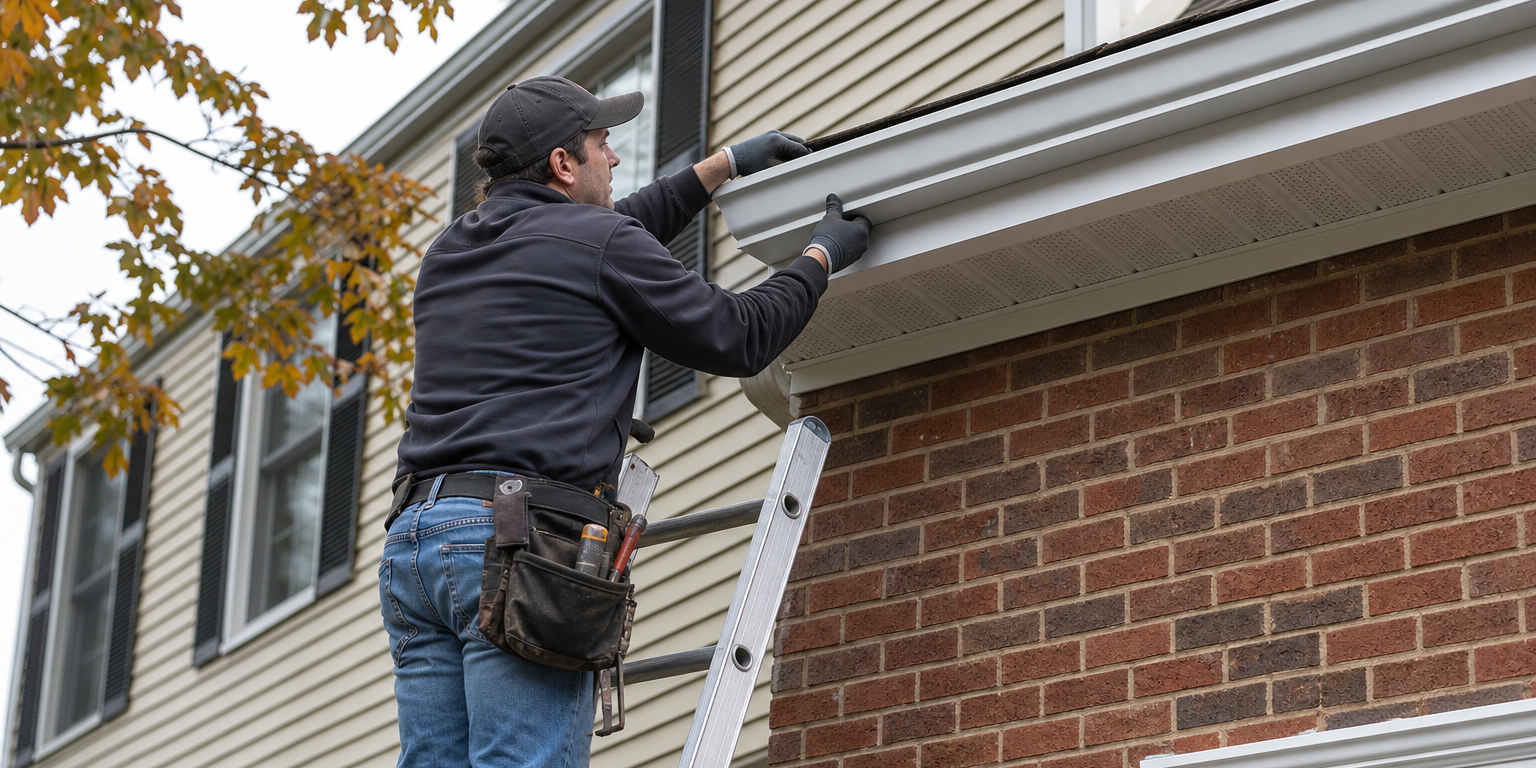 Contractor installing seamless aluminum gutters showing gutter installation cost Chester County PA factors